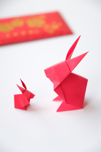 Origami Rabbit folded from red paper for the Year of the Rabbit