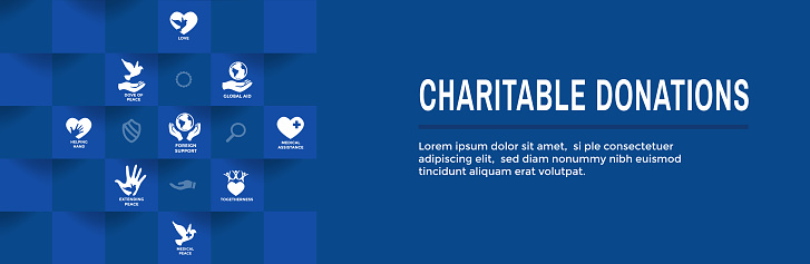 Charitable Giving with Donations Icon Set and Web Header Banner