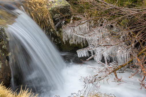 Small waterfalls of frozen water