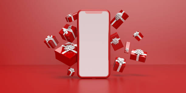 istock Blank mobile phone screen for holiday gift box sales advertisement 1456048901