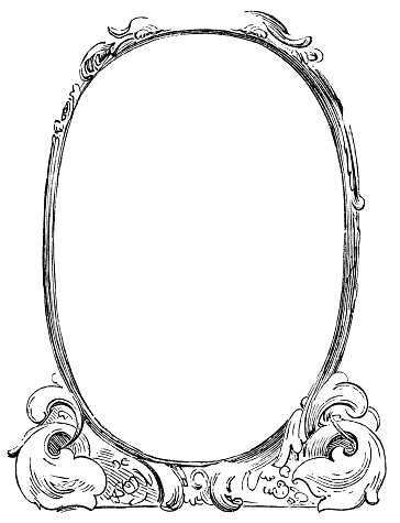 Antique Art Nouveau style decorative frame design. Vintage etching circa mid 19th century.