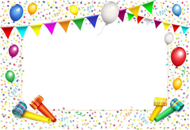 ilustraciones, imágenes clip art, dibujos animados e iconos de stock de tarjeta en blanco con confeti, cuernos, banderines, globos y guirnaldas,
tarjeta para cumpleaños, carnaval, carnaval y mucho más.
ilustración vectorial aislada sobre fondo blanco - nordrhein westfalen flag