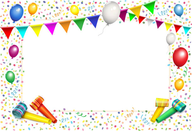 пустая карточка с конфетти, рогами, вымпелами, воздушными шарами и гирляндами,
открытка на день рождения, карнавал, карнавал и многое другое - nordrhein westfalen flag stock illustrations