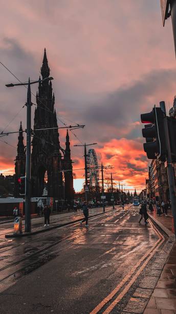 istock Vertical shot of the Scott Monument at sunset 1456049944