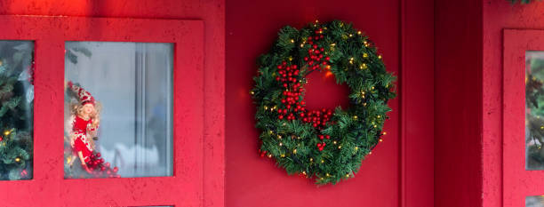 istock Red shop and Christmas decorations 1456051148