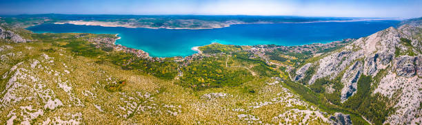 istock Velebit channel and Starigrad aerial panoramic view from Paklenica national park 1456054440