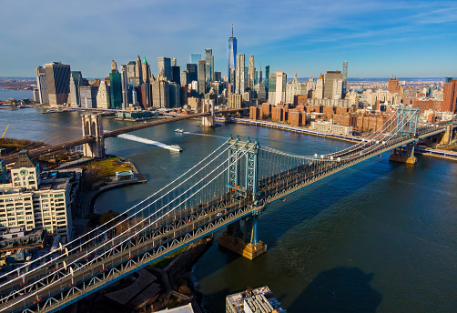 The beautiful aerial shot of the Brooklyn Bridge, New York, USA