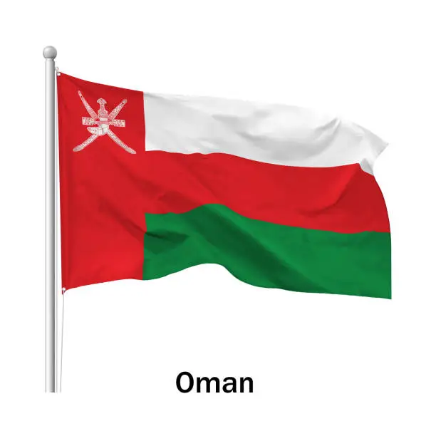 Vector illustration of Flag of the Sultanate of Oman in the wind on flagpole