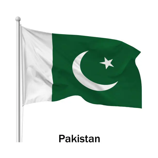 Vector illustration of Flag of the Republic of Pakistan in the wind on flagpole