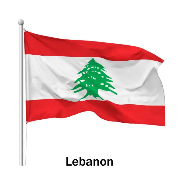 Vector illustration of Flag of the Republic of Lebanon in the wind on flagpole