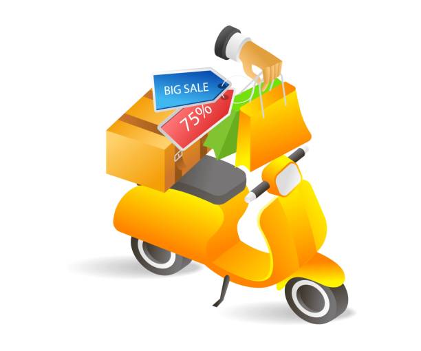 istock Flat 3d concept isometric illustration delivering online shopping goods to customers 1456062406