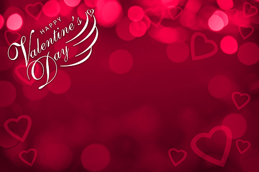 Red defocused lights frame with glowing hearts and HAPPY VALENTINE'S DAY text. You can add you message inside. Can be used as a design for Valentine's day holiday greeting cards or posters.