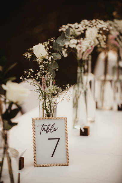 istock Table number and flowers at a wedding reception 1456063861