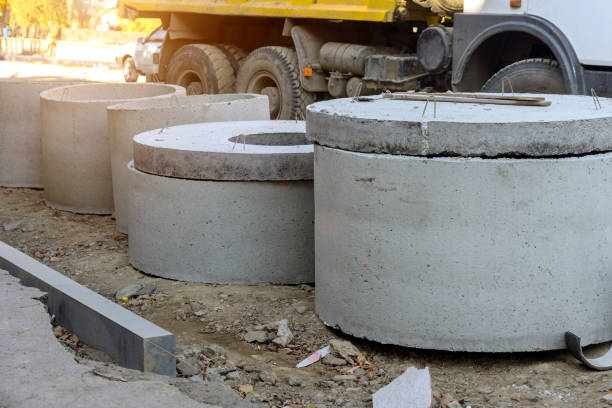 istock Concrete pipes to construct drainage systems on large cement drainage pipes for industrial building construction 1456065823