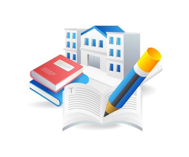 istock Isometric flat 3d concept illustration of school building and learning book symbol 1456066108