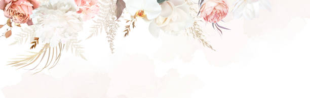 ilustrações, clipart, desenhos animados e ícones de luxuoso bege e laranja moderno vetor design banner frame - magnolia white pink blossom