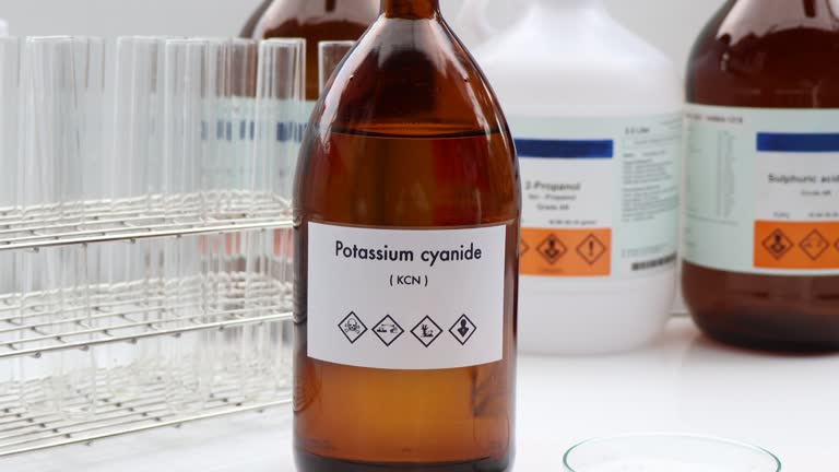 potassium cyanide in bottle , chemical in the laboratory and industry