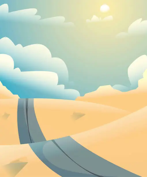 Vector illustration of illustration of a race surrounded by sand around it and a shining sun