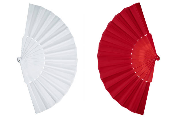 Red and white Chinese fan stock photo