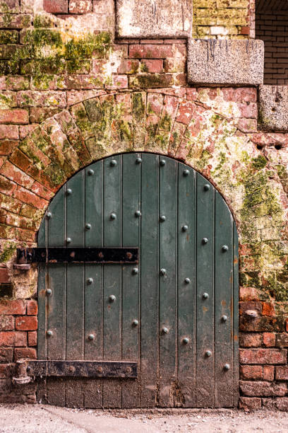 Old Wooden Arched Door stock photo
