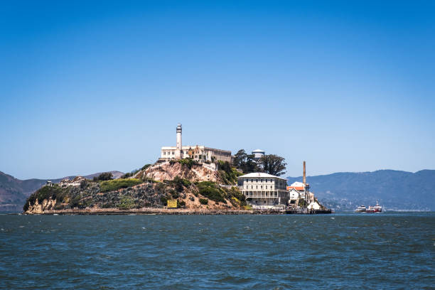 Alcatraz Island Viewed from the Approaching Ferry stock photo