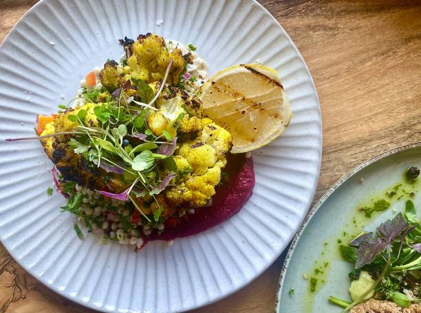 Moroccan Cauliflower + Beetroot Paste stock photo
