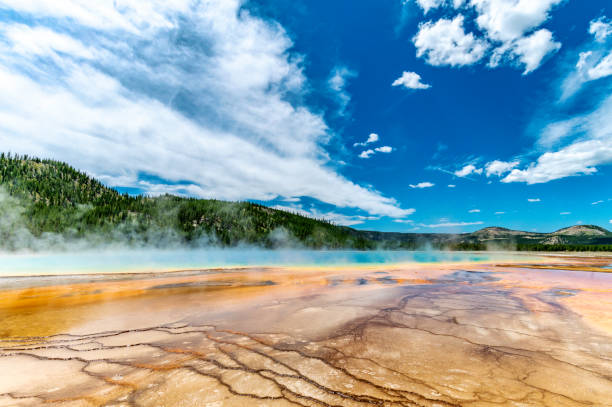Grand Prismatic Springs Stunning natural phenomenon midway geyser basin photos stock pictures, royalty-free photos & images