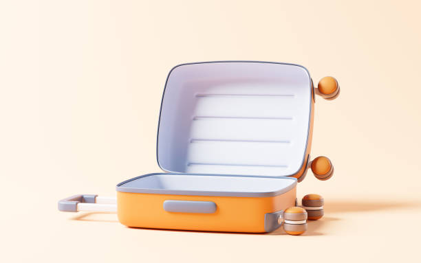 Cartoon style luggage with travel theme, 3d rendering.