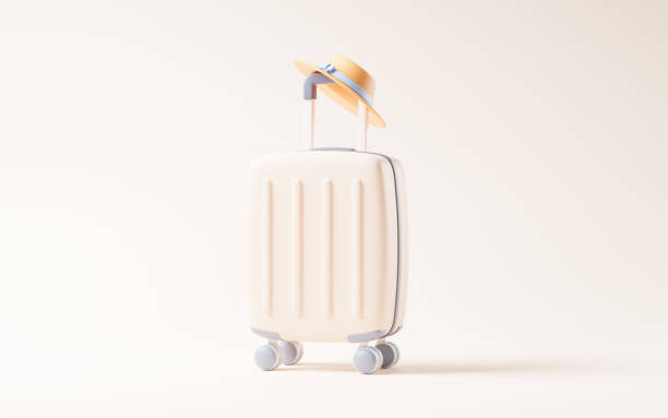 istock Cartoon style luggage with travel theme, 3d rendering. 1456089208
