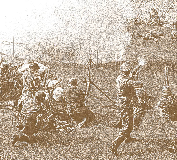 bitwa z niemieckimi żołnierzami podczas ii wojny światowej - tank normandy world war ii utah beach stock illustrations