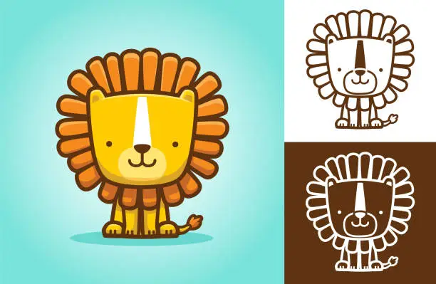 Vector illustration of Cute lion sitting while smiling. Vector cartoon illustration in flat icon style