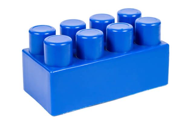 Detail of the children's construction set. Blue element of the constructor on a white background.