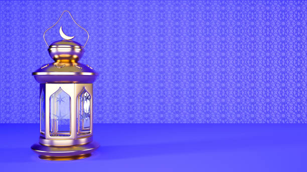 istock Ramadan background with copy space and gold lantern, 3d rendering illustration 1456104208