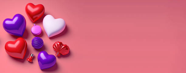 istock Bright red 3D heart shape on a happy Valentine's Day banner background 1456104396