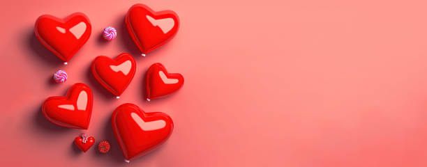 istock Red 3D heart on a happy Valentine's Day banner background 1456105040