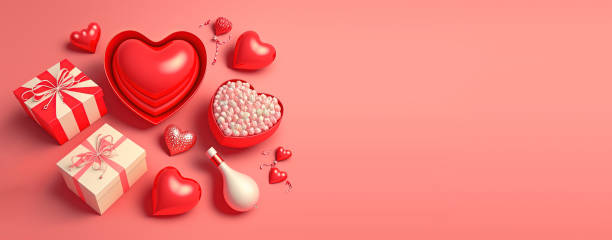 istock Happy Valentine's Day banner featuring a glossy red heart shape 1456105093