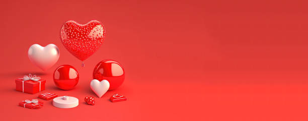 istock Valentine's Day banner with a sparkling red 3D heart 1456105109