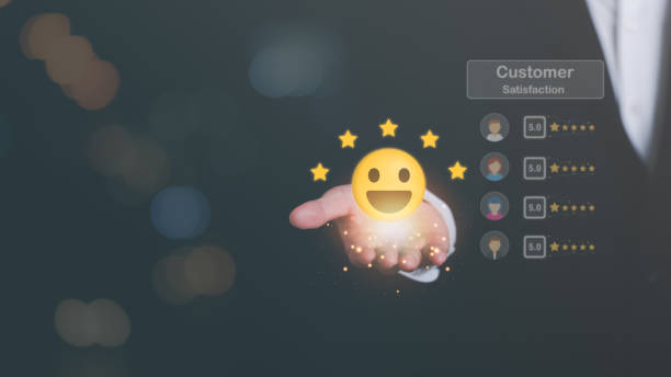istock customer service and satisfaction concept,service satisfaction,very impressive rating,Evaluation and Audit,Businessman showing 5 stars icon representing the highest quality in goods and services. 1456105468