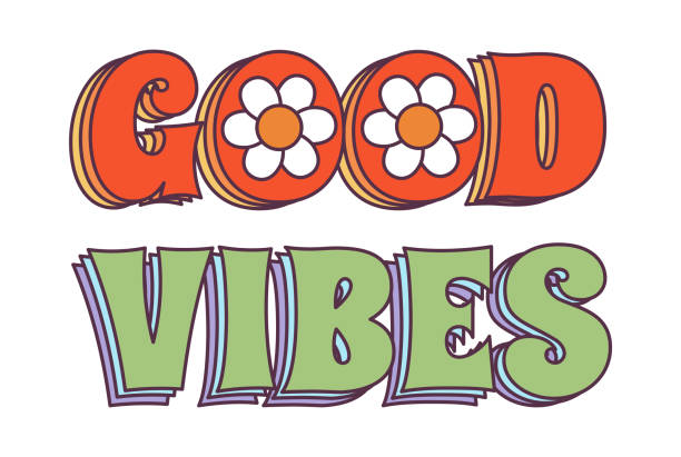 стокові ілюстрації на тему ретро 70-х років знак наклейки groovy hippie - good vibes. психоделічний мультяшний елемент -фанкова ілюстрація в стилі вінтажного хіпі. векторна плоска - 70 79 років