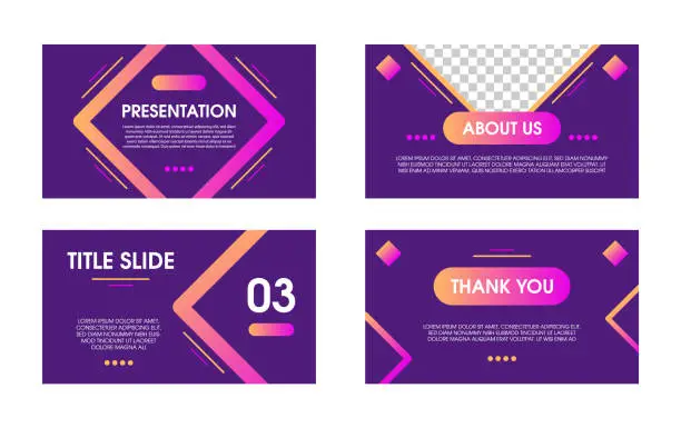 Vector illustration of Purple modern powerpoint presentation templates set. Use for modern keynote presentation background, brochure design, website slider, landing page, annual report, company profile.