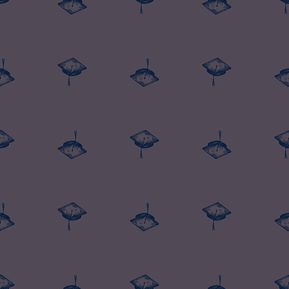 Graduated Hat Pattern Graduate Hat Engraved Seamless Pattern Vintage Element Education In ...