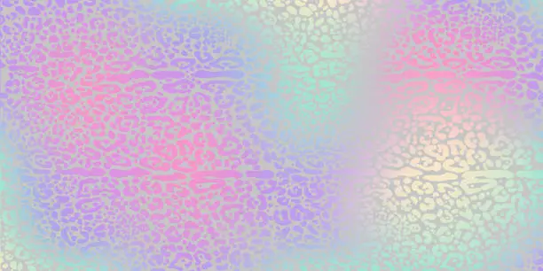Vector illustration of Rainbow leopard background. Holographic foil cheetah texture. Animal pattern gradient print. Vector abstract pastel illustration.