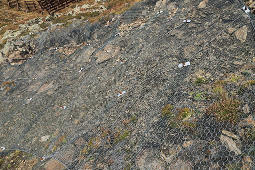 a steel net as security against falling rocks