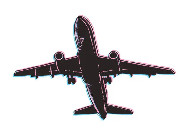 Vector illustration of Commercial airplane flying with Glitch Technique