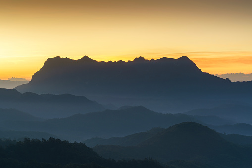 Beautiful scenery during sunrise at Doi Luang Chiang Dao, Chiang Mai province in Thailand.