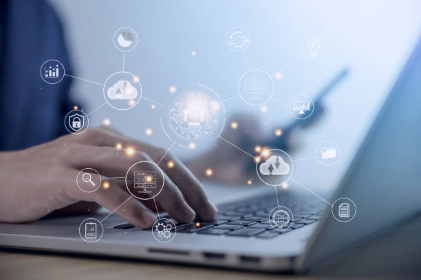 istock Businessman using laptop showing ai Digital Transformation icon. big data 1456115816