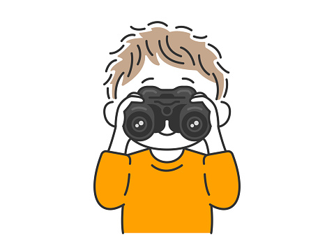 Illustration of a boy using binoculars.