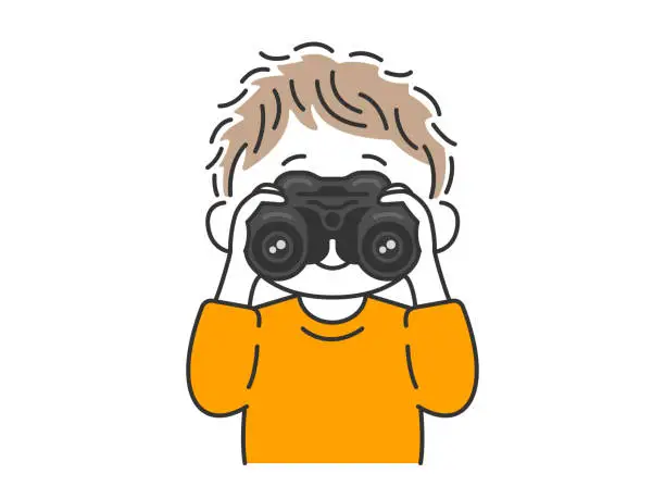Vector illustration of Illustration of a boy using binoculars.