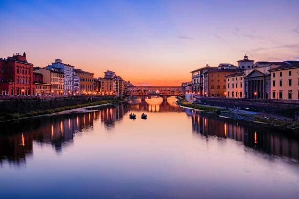 istock Famous Ponte Vecchio bridge on the river Arno River at sunset, Florence, Italy 1456116175