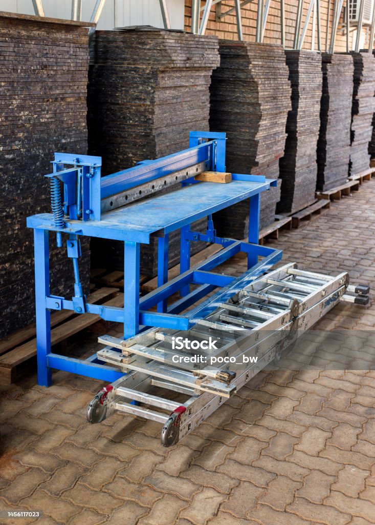 bending machine manual bending machine for sheets, large professional, outdoors in the yard Aluminum Stock Photo